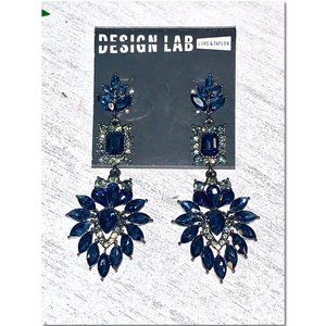 Design Lab Lord & Taylor Midnight Blue Crystal Cluster Dangle Earrings NWT